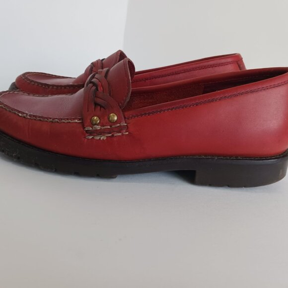 Women’s Loafer BASS SZ 7M Red Leather Comfort Shoe Flats - Picture 2 of 4